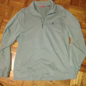 🙂Mens Medium Izod Drab Green Polo Style Pullover Long Sleeve Zipper